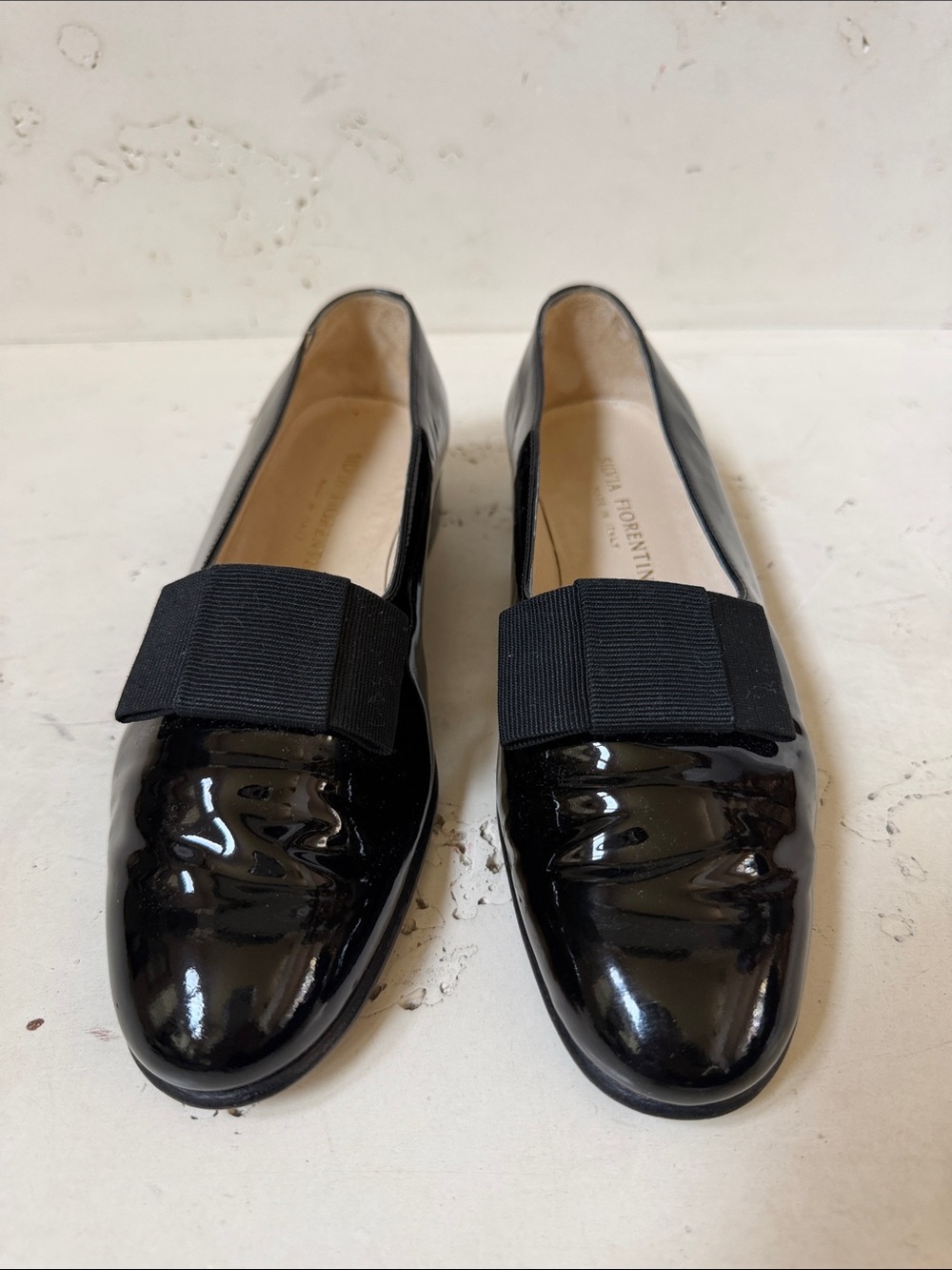 Silvia Fiorentina Black Patent Bow Loafers - Women's Classic Slip-On